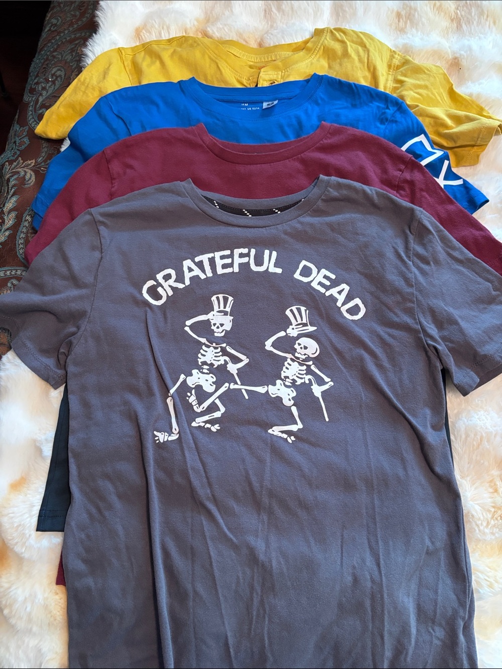 Grateful Dead Gray Kids Tee with White Dancing Skeletons and 3 more t shirts